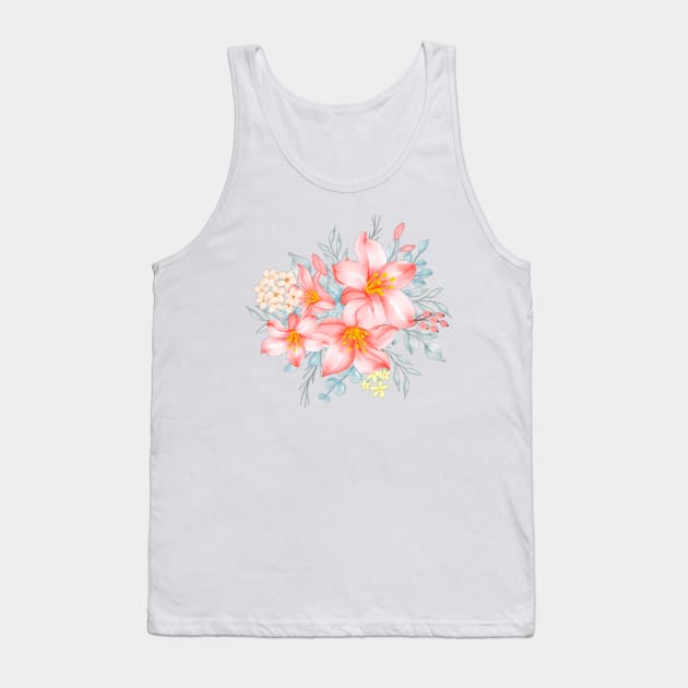 Pink Lilies Floral Bunch of Flowers Rose Yellow Lily Oriental Lilies Tank Top by DMRStudio